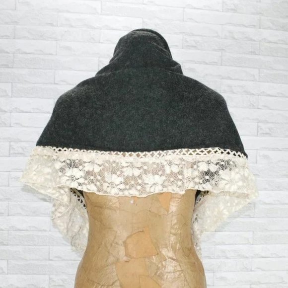 INSTYLE Wrap Scarf Rabbit Fur Blend Lace Trim Boho Winter Layer Soft Cozy Gray - Picture 1 of 10